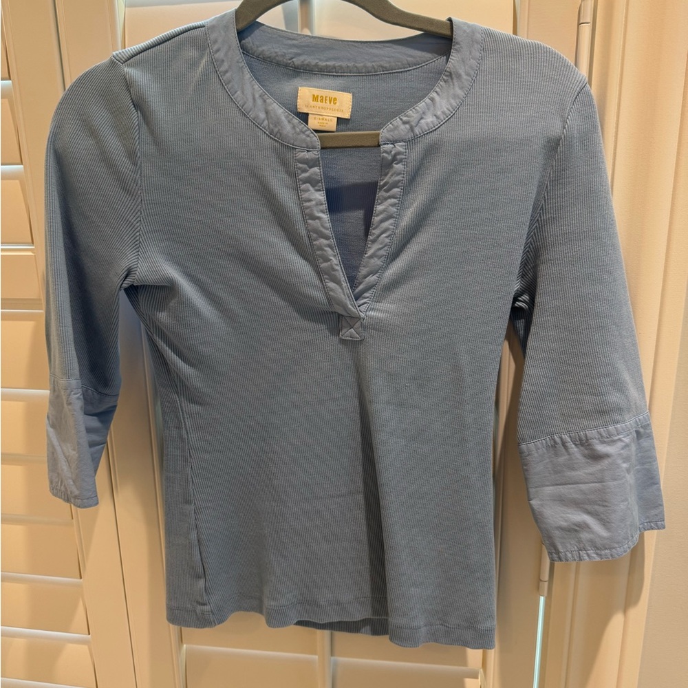 Maeve Anthropologie Cuffed Popover Top XS Sky Blue